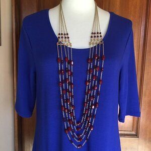 Lydell NYC Long Beaded Necklace Burgundy Wine